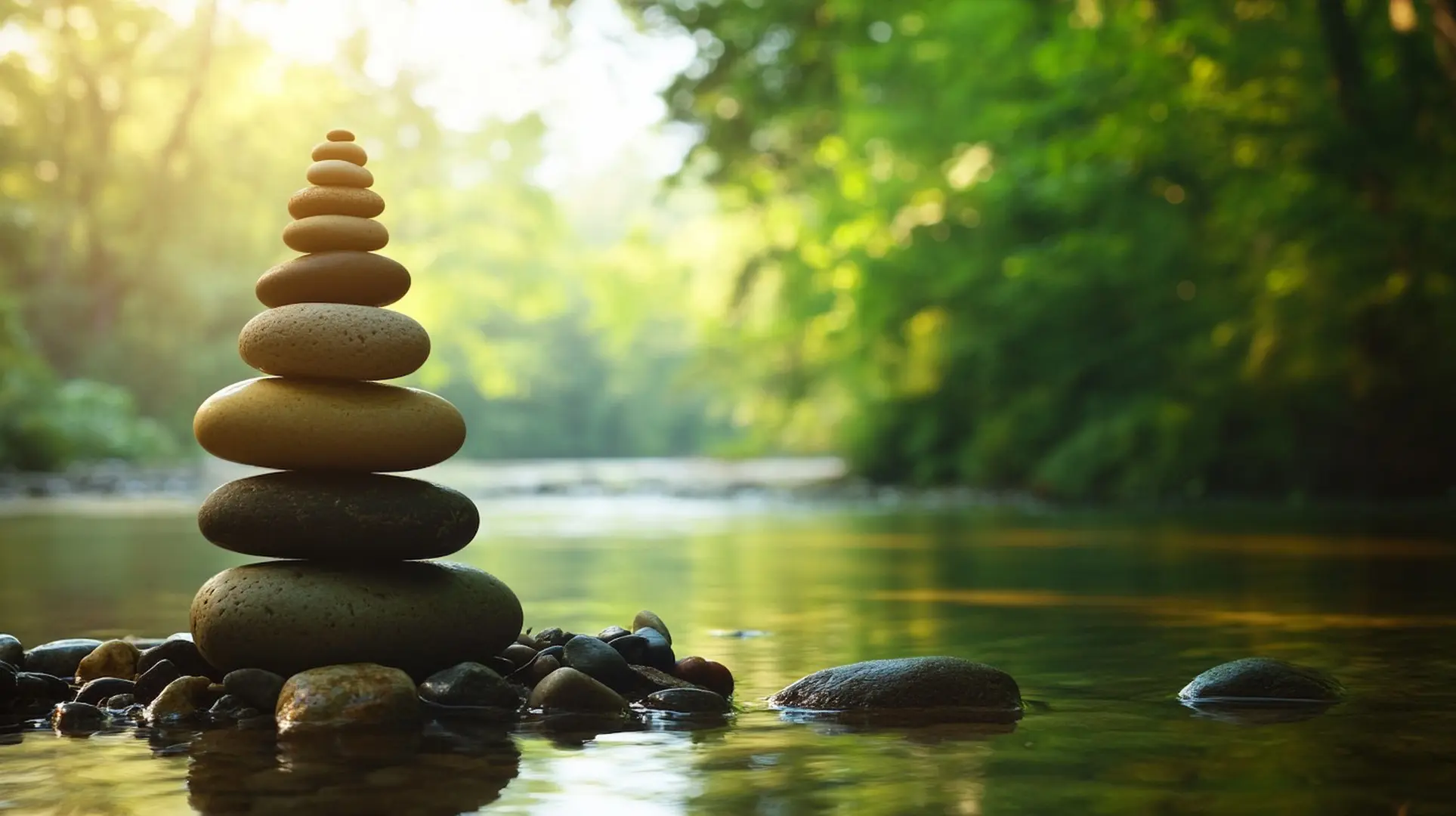Equanimity, stones being stacked. Representative of balance and the 10-day vipassana retreat experience